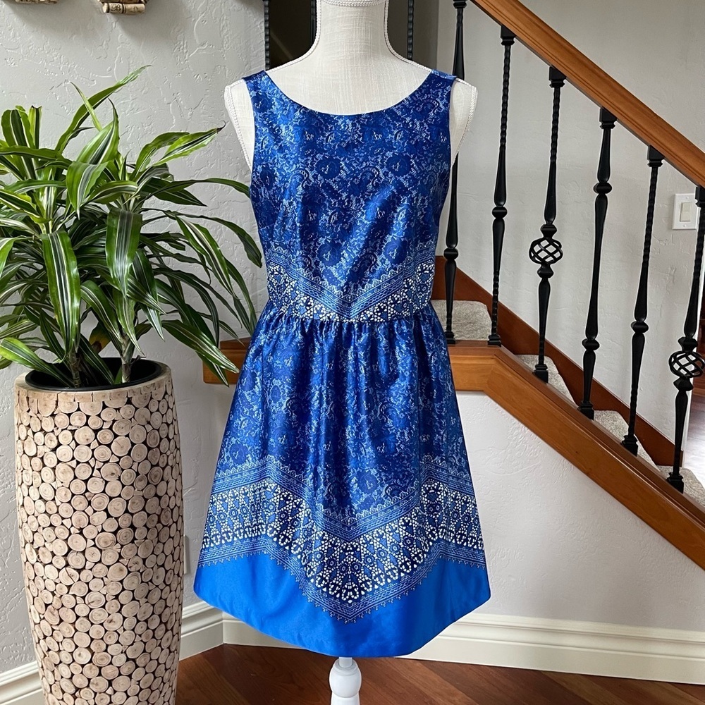 Outback‎ Red Embroidered Print Blue Sleeveless Mini Cocktail Dress Size: 0